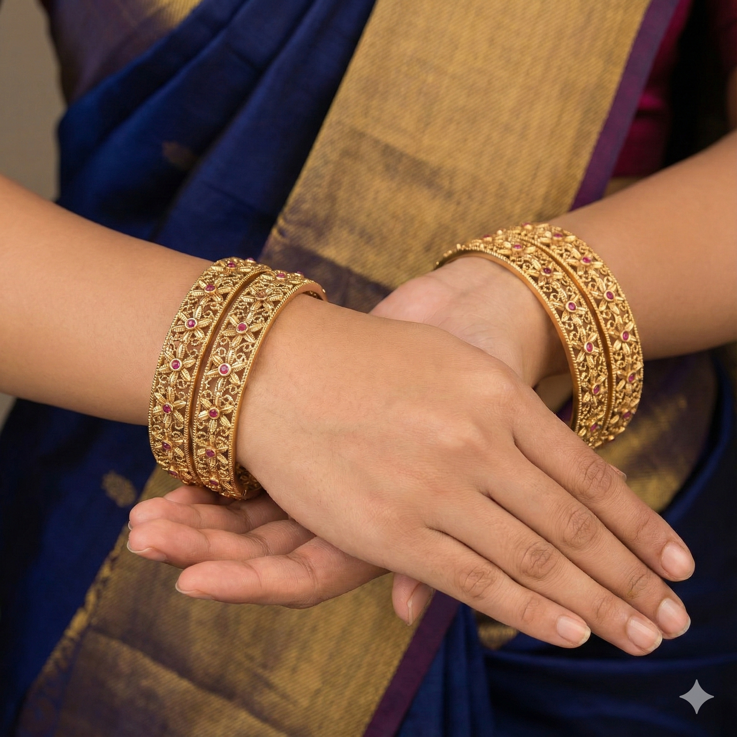 Orna Rajwadi Gold Matte Finish Bangles (Set of 4)