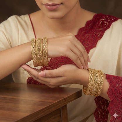 Orna Rajwadi Gold Matte Finish Bangles (Set of 6)