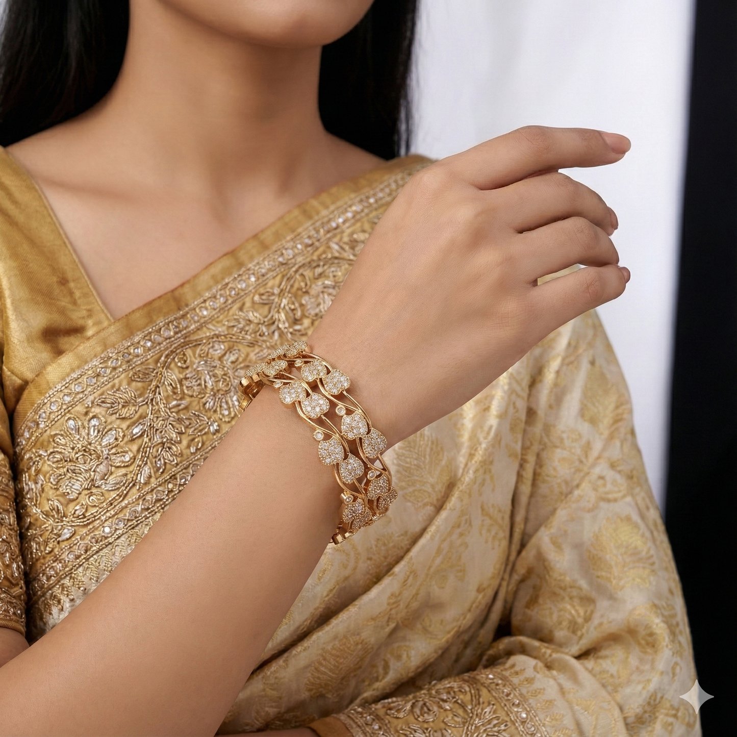 Orna Designer Victorian-Plated American Diamond Heart Motif Bangles