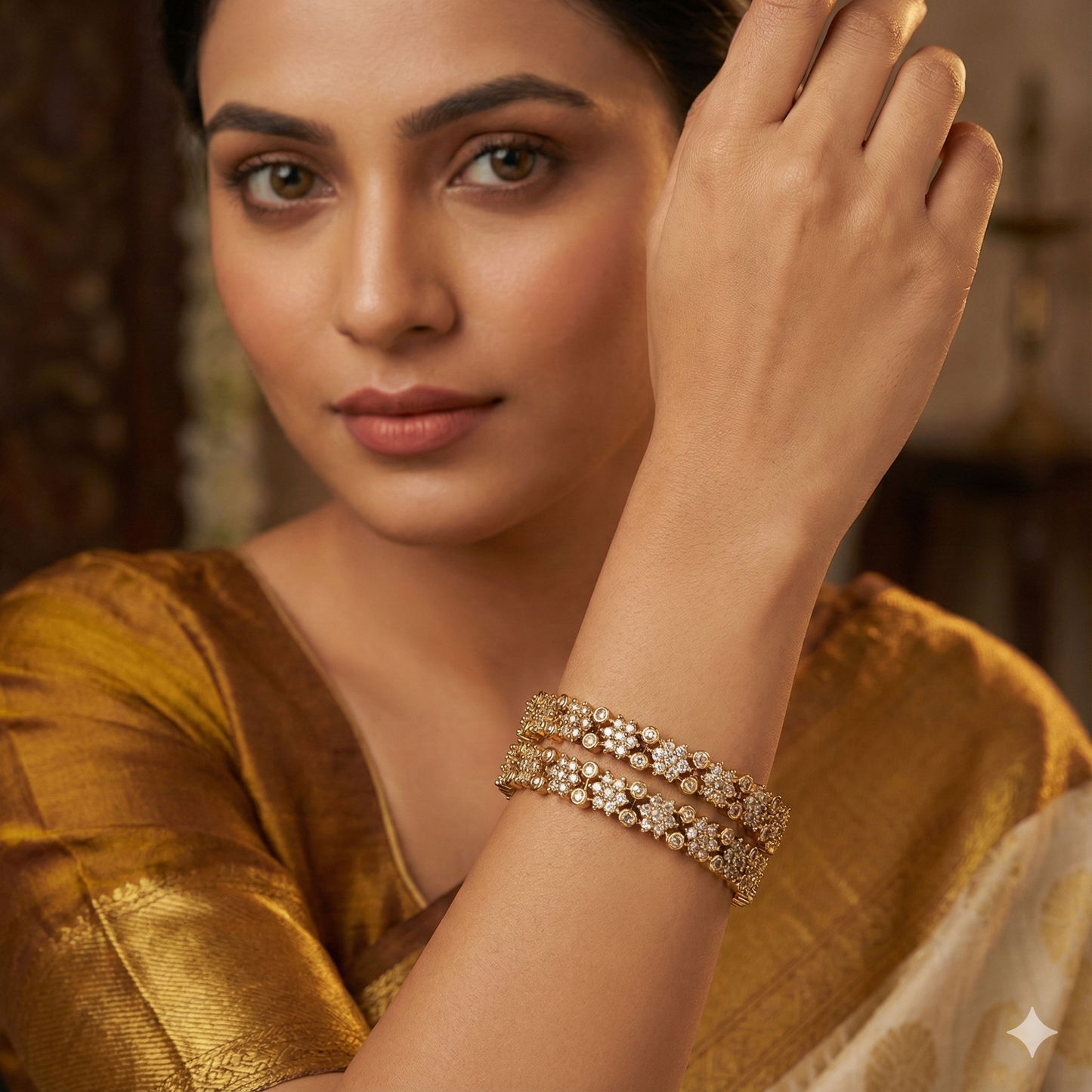 Orna Elegant Victorian-Plated Stone Studded Designer Bangles for Women & Girls