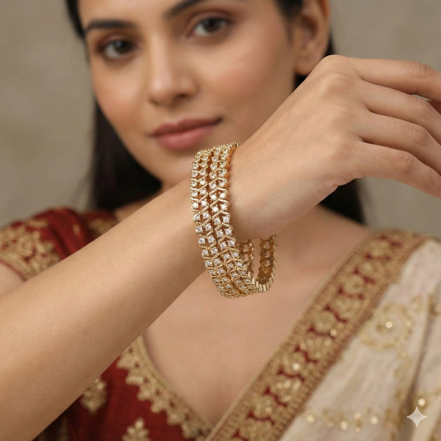 Orna Brass Gold-Plated American Diamond Designer Bangles