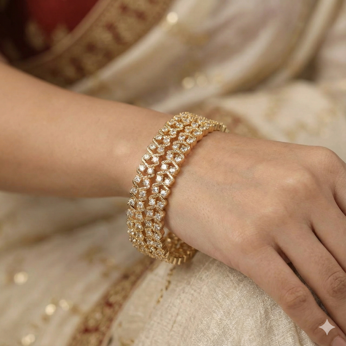 Orna Brass Gold-Plated American Diamond Designer Bangles