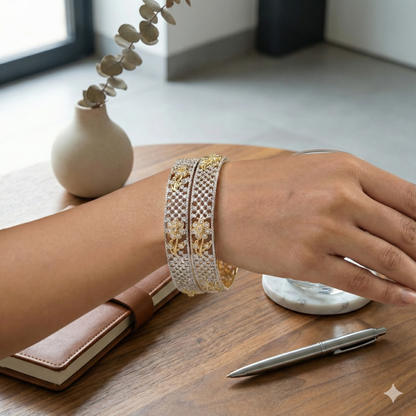 Orna Designer Ganga Jamna two Tone AD Stone Bangles – Elegant Party Wear Jewellery