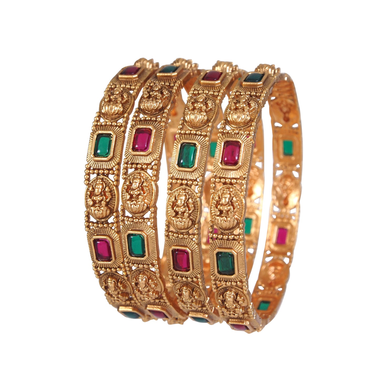 Laxmi Temple Matte Finish Bangle Set (Pack of 4)