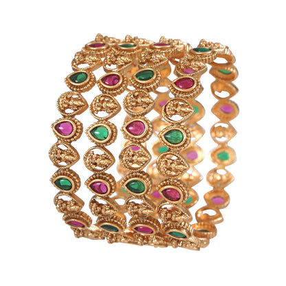 Laxmi Temple Matte Finish Bangle Set (Pack of 4)