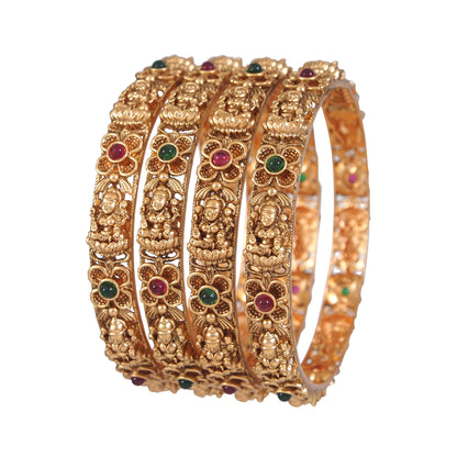 Orna  Brass Matte laxmi Temple Bangle (Pack of 4)