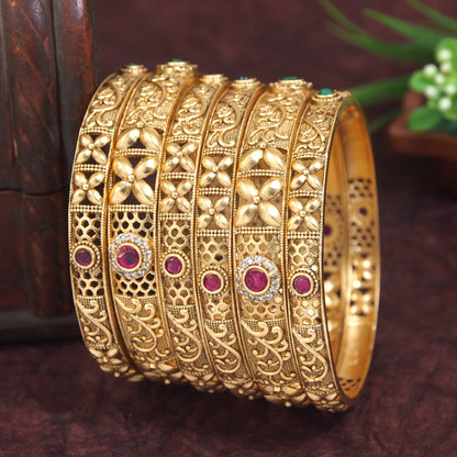 Elegant Rajwadi Matte Polish Bangles with AD Stone Embellishments
