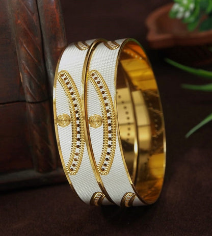 Elegant White and Gold-Plated Designer Bangles with queen Cutout