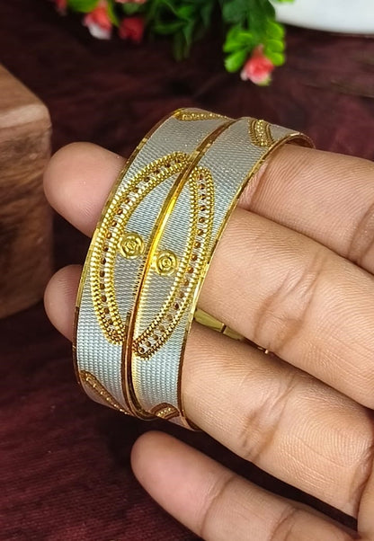 Elegant White and Gold-Plated Designer Bangles with queen Cutout