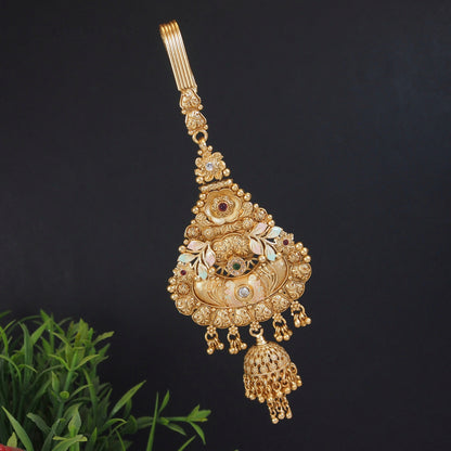 Traditional Gold-Plated Chabi Challa Waist Key Chain with Intricate Floral & Jhumka Design