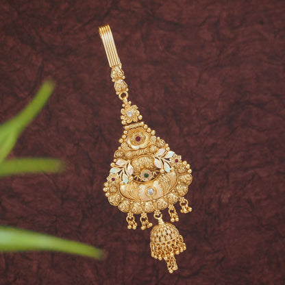 Traditional Gold-Plated Chabi Challa Waist Key Chain with Intricate Floral & Jhumka Design