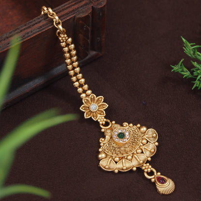 Royal Brass Rajwadi Antique Matte Maang Tikka