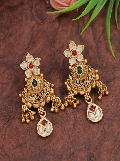 Heritage-Style Gold-Plated Brass Statement Necklace Set with Earrings