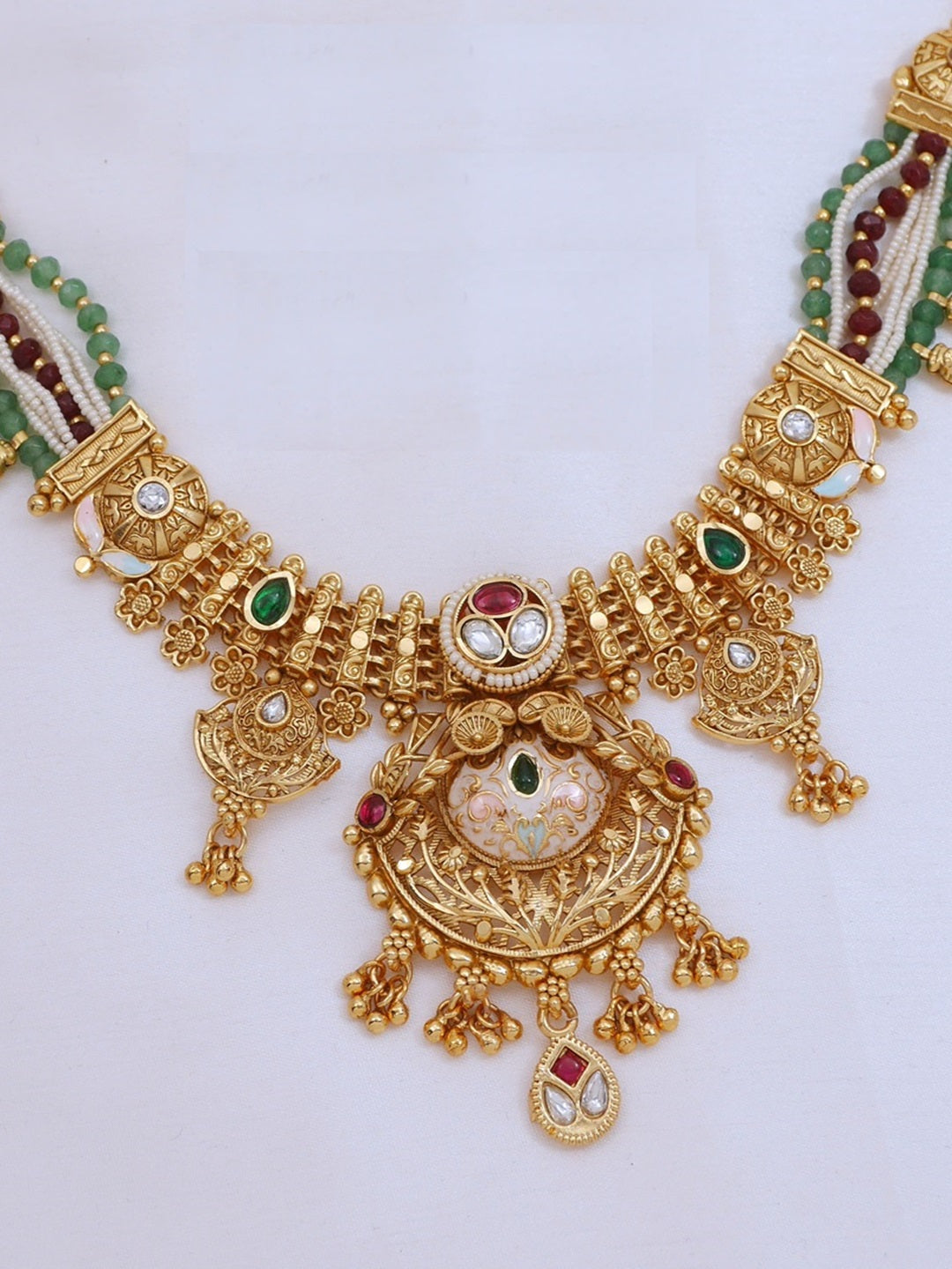 Heritage-Style Gold-Plated Brass Statement Necklace Set with Earrings