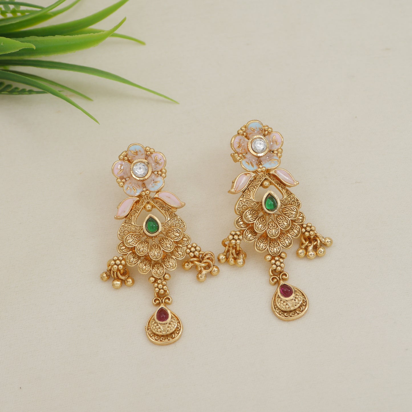 Royal Antique Finish Brass Rani Haar Long Necklace Set with Earrings
