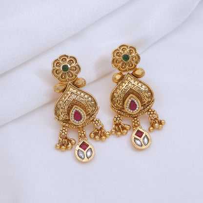 Orna Royal Antique Finish Brass Rani Haar Long Necklace Set with Earrings