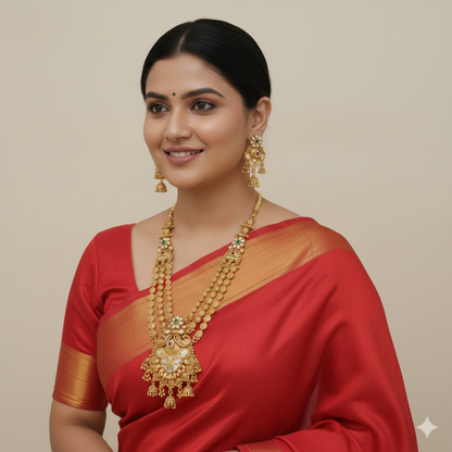 Traditional Royal Rani Haar Antique Brass Long Necklace & Earring Set