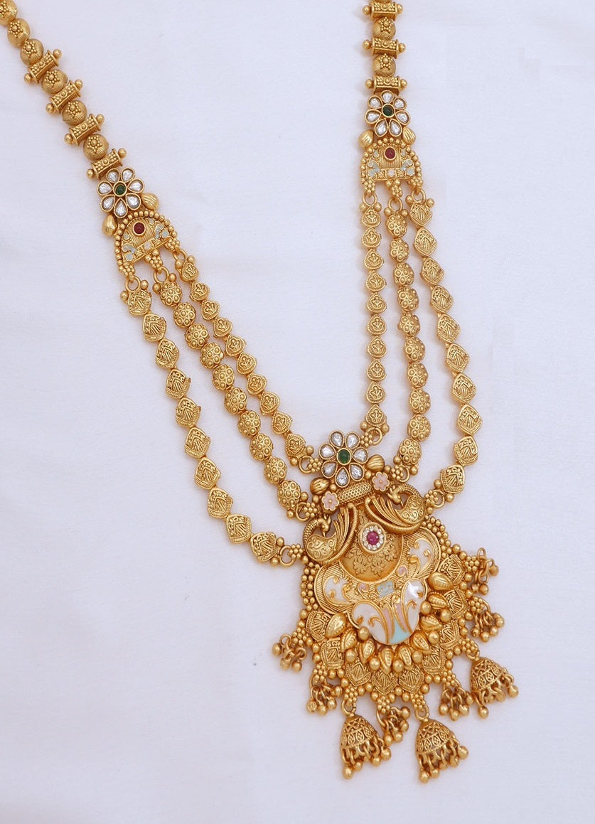 Traditional Royal Rani Haar Antique Brass Long Necklace & Earring Set