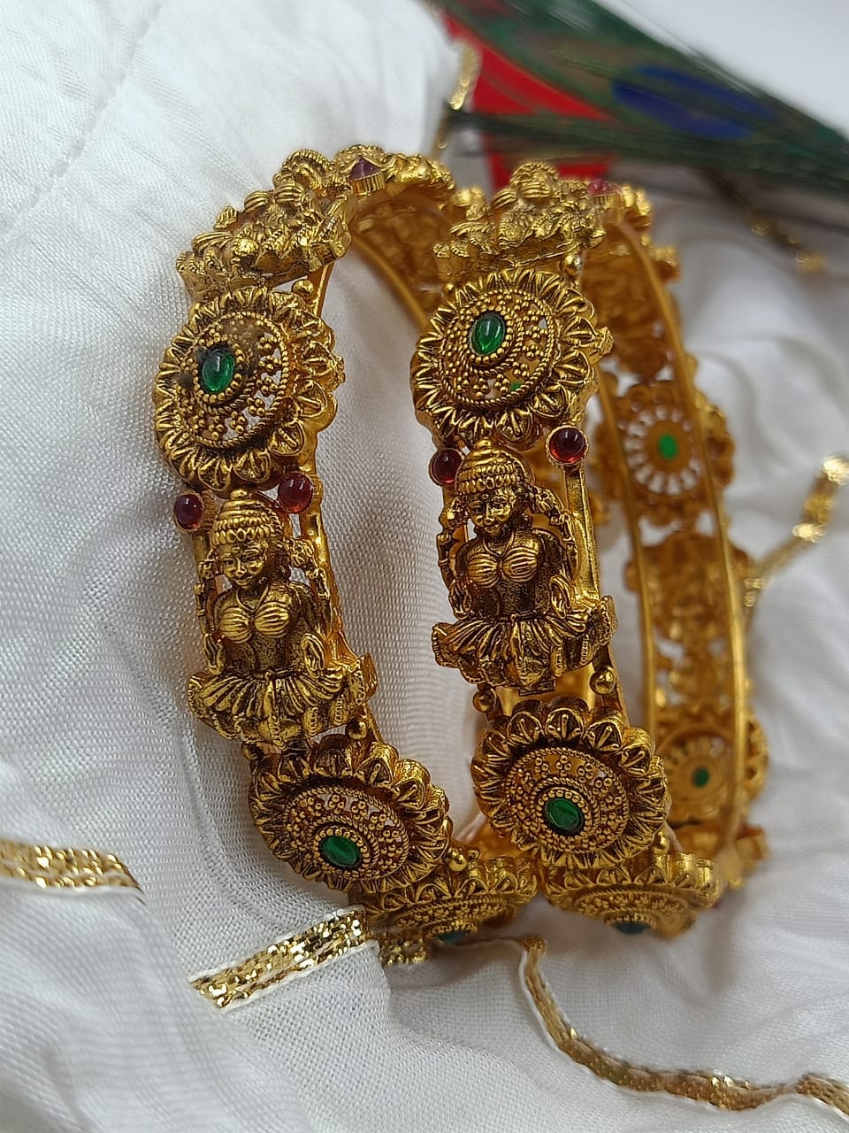 Exquisite Brass Temple Bangles with Goddess Lakshmi Motif