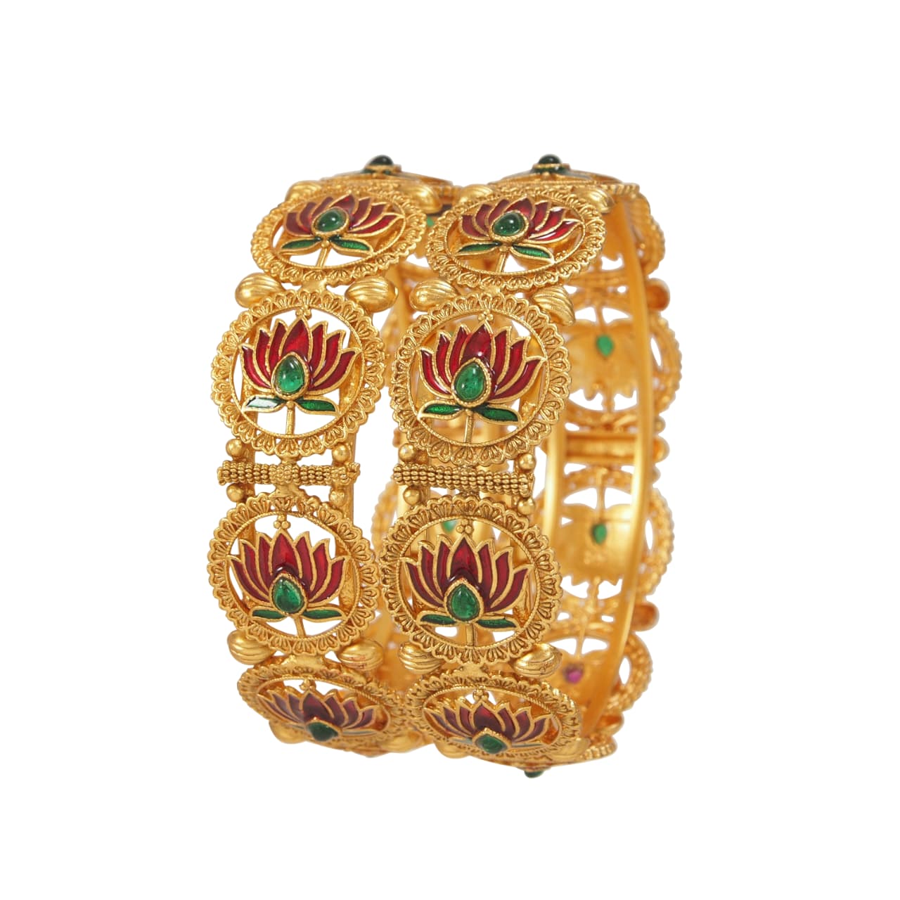 Beautyful Lotus Matte Gold Finish Brass Bangle