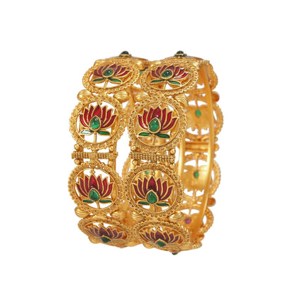 Beautyful Lotus Matte Gold Finish Brass Bangle