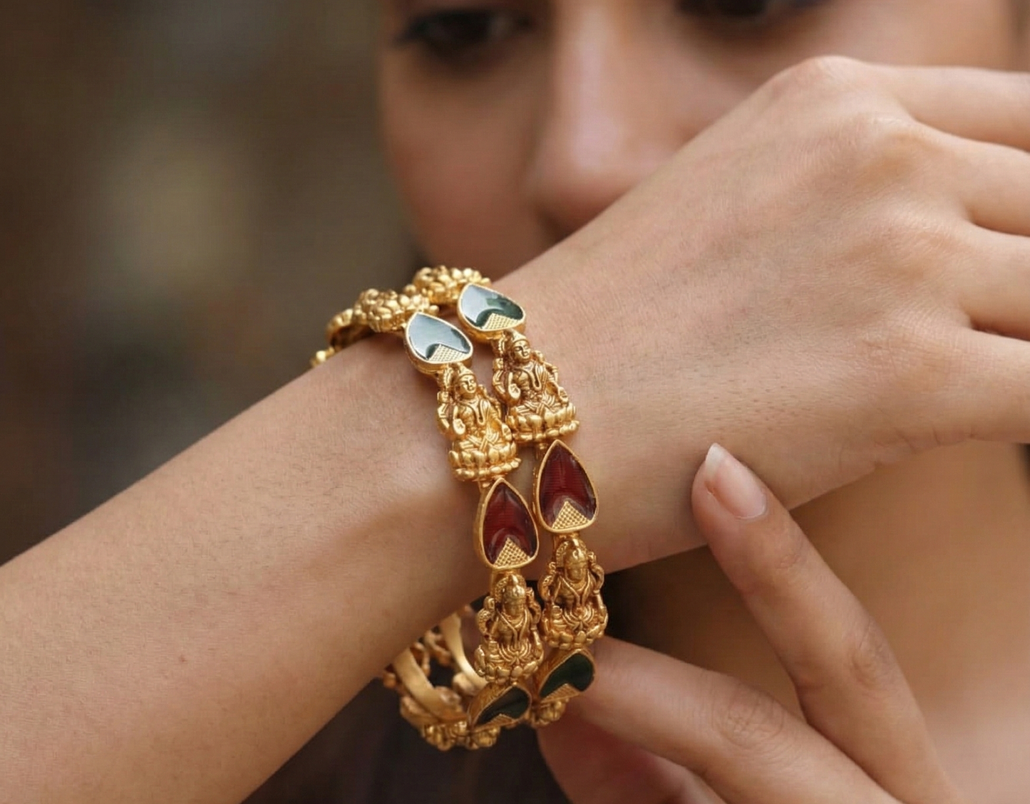 Traditional Temple Laxmidevi Tilak Meenakari Brass Bangle