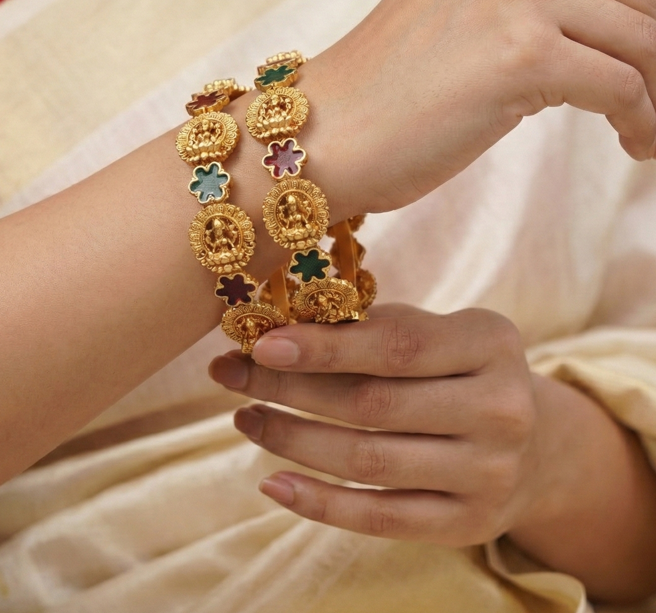 Traditional Temple Laxmidevi Star Meenakari Brass Bangle