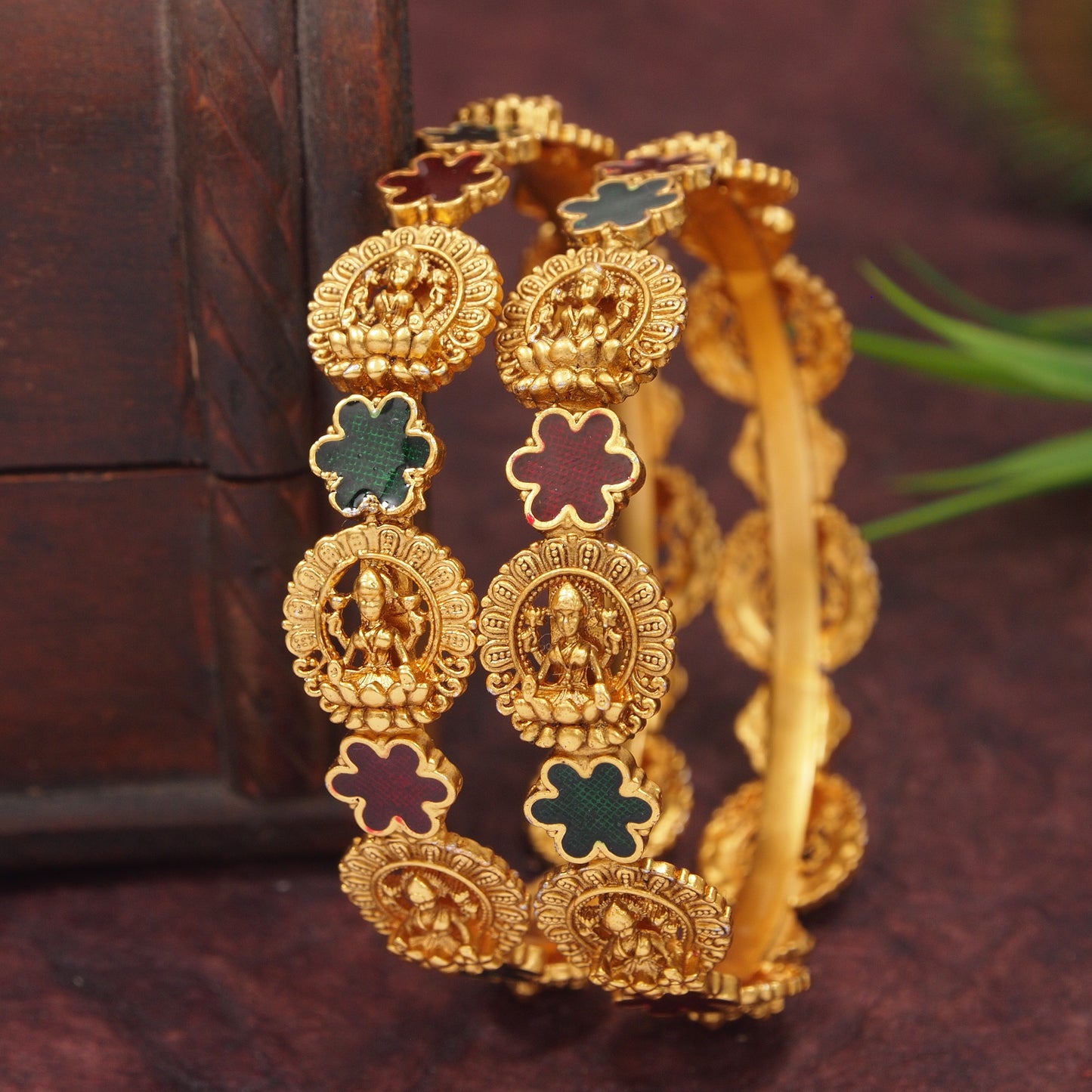 Traditional Temple Laxmidevi Star Meenakari Brass Bangle