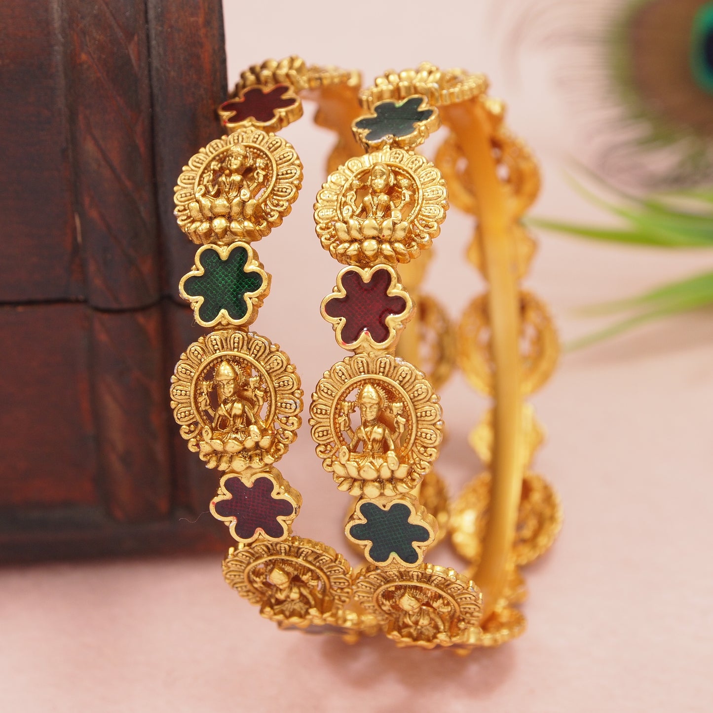 Traditional Temple Laxmidevi Star Meenakari Brass Bangle