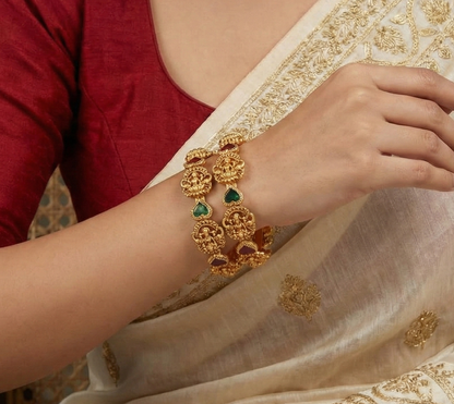 Traditional Temple Laxmidevi Heart Meenakari Brass Bangle