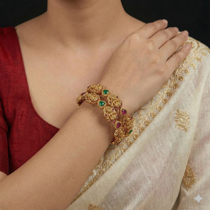 Traditional Temple Laxmidevi Heart Meenakari Brass Bangle