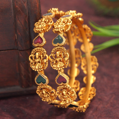 Traditional Temple Laxmidevi Heart Meenakari Brass Bangle