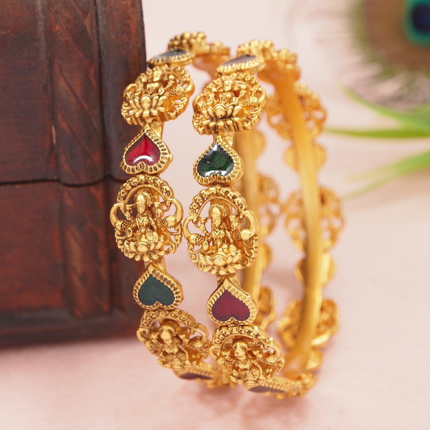 Traditional Temple Laxmidevi Heart Meenakari Brass Bangle