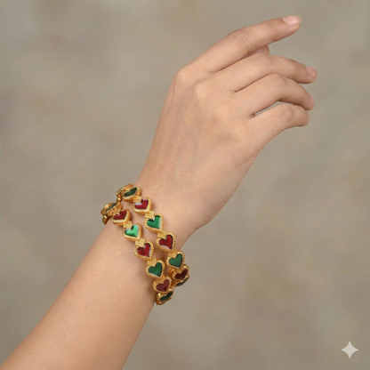 Traditional Gold-Plated Matte Brass Bangles with Red & Green Meenakari Design