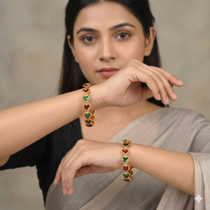 Traditional Gold-Plated Matte Brass Bangles with Red & Green Meenakari Design