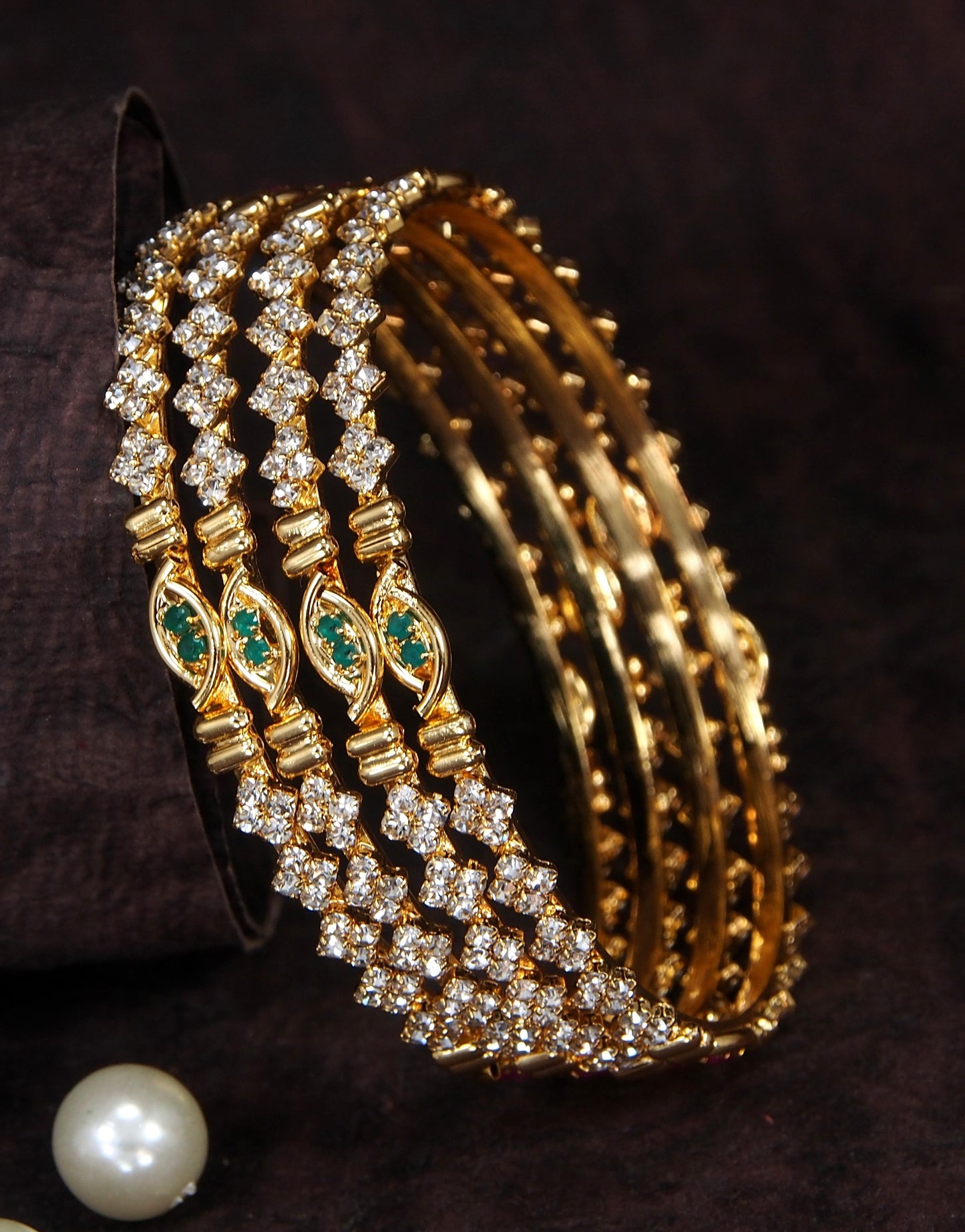 Orna Stone Brass Micro Gold bangle Set