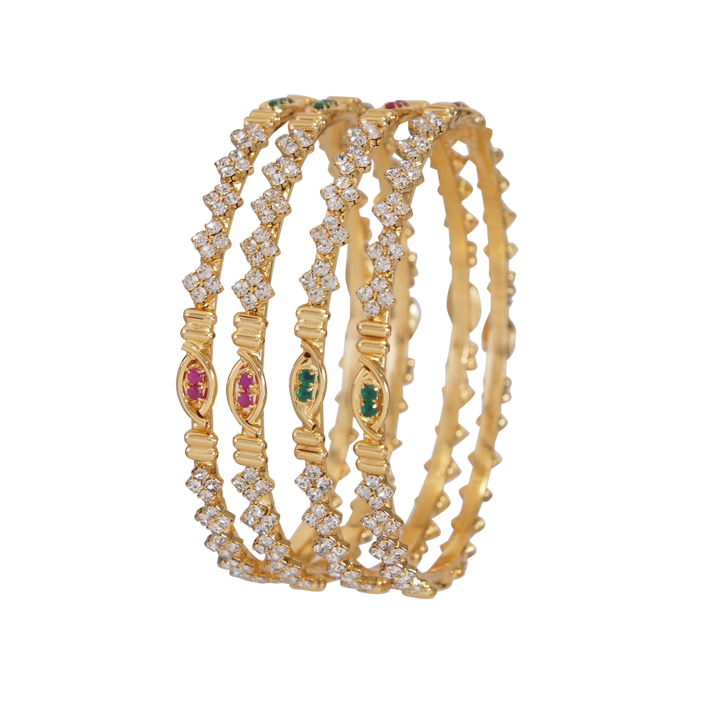 Orna Stone Brass Micro Gold bangle Set