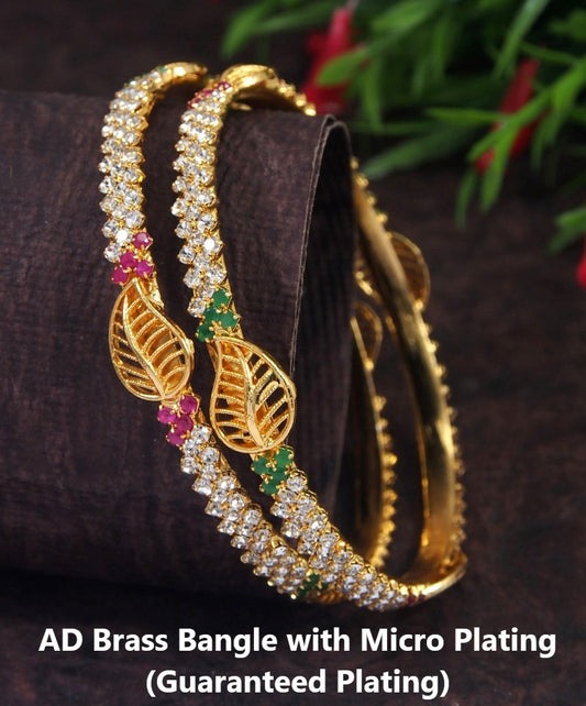 Gorgeous Micro Gold Plated Centre Leaf Pattern Bangles with Para Stones - Temple Wear Collection