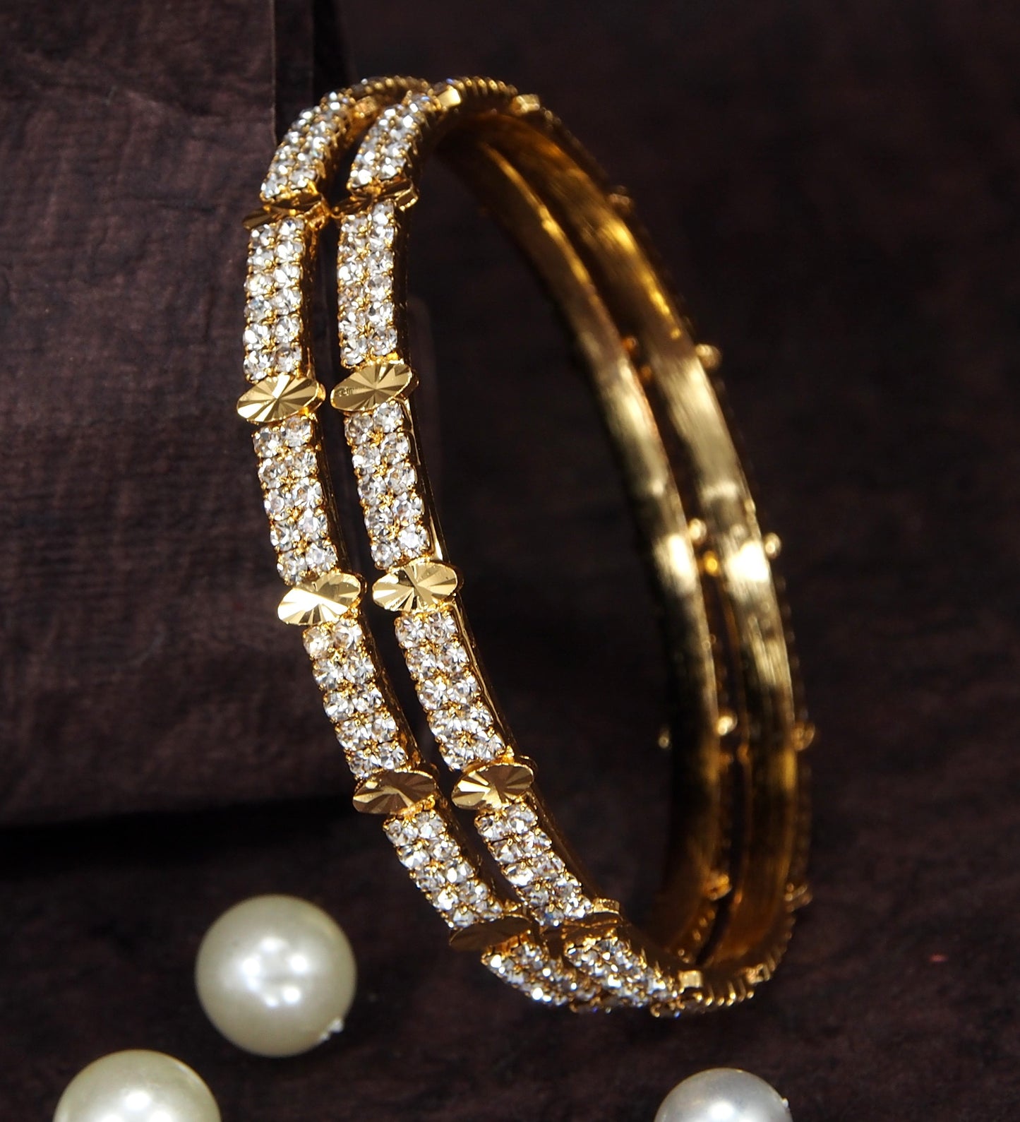 Elegant Temple Wear Micro Gold Plated Bangles with American Diamond Stones - Perfect For All Festival