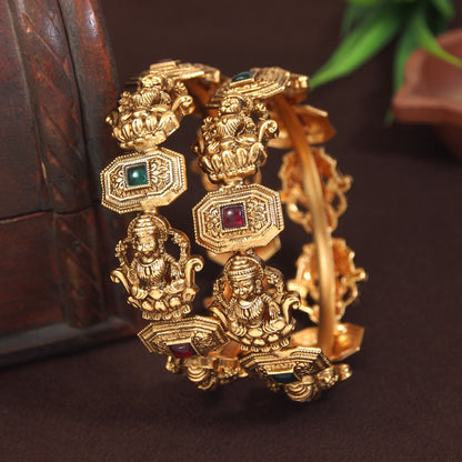 Handcrafted Matte Brass Temple Bangle with Elephant Motif