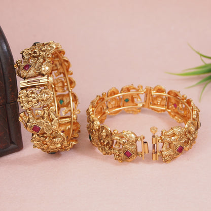 Brass Elephant-Laxmi Antique Temple Screw Kada Bangle
