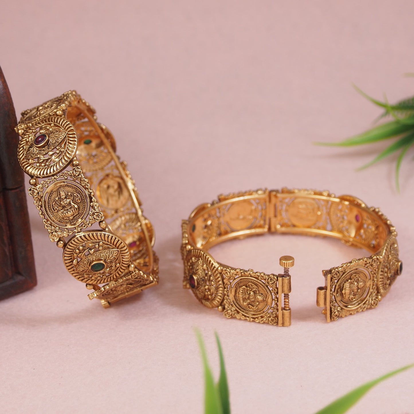 Amazing antique gold Maa Lakshmi openable kada bangle Temple Jewellery