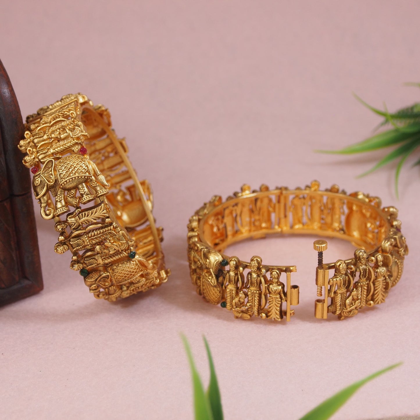 Traditional Ram-Sita Gold Finish Bangle Set - Temple Jewellery