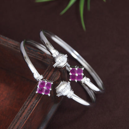 Elegant AD Silver Bracelet with Ruby Stone Accents