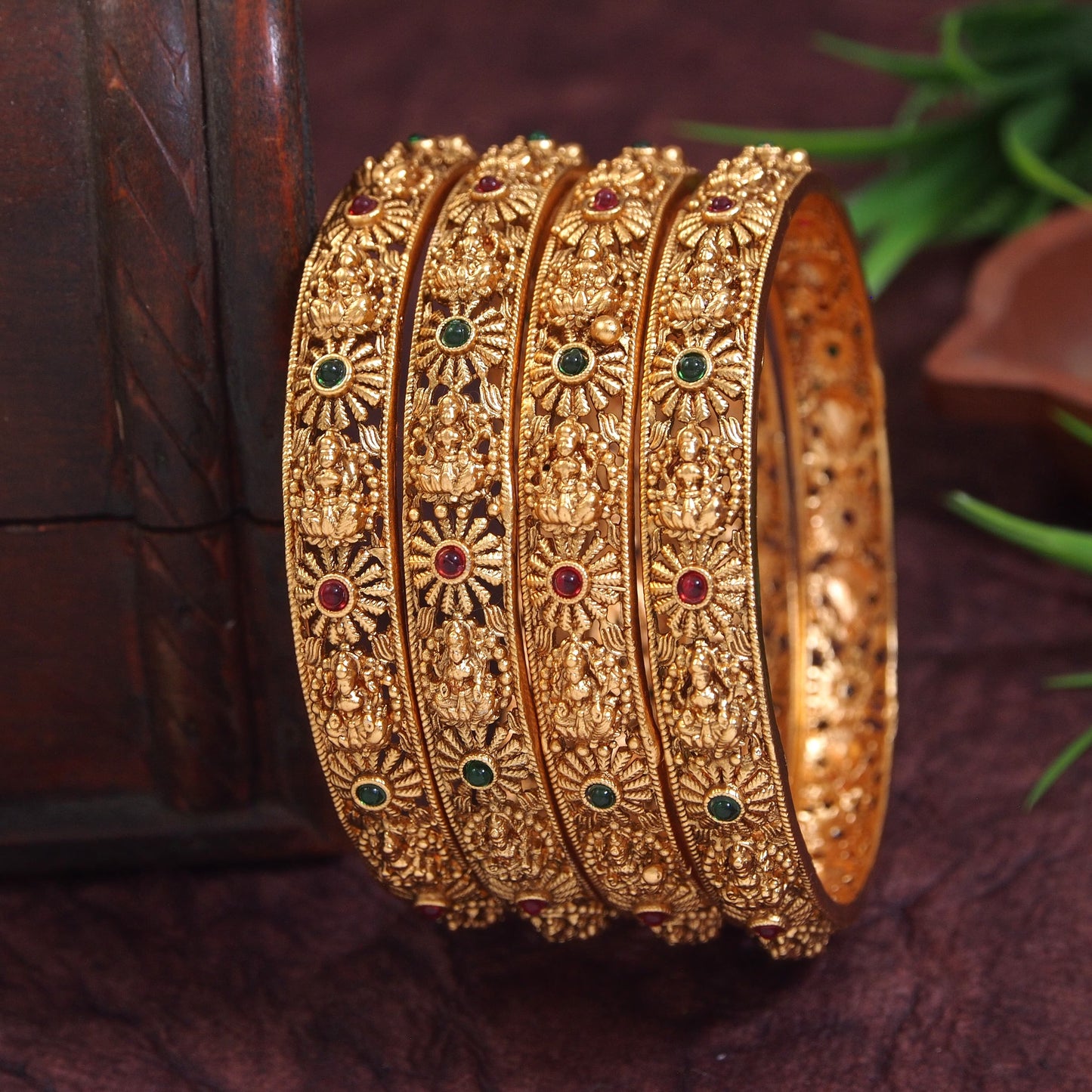 Laxmi Temple Matte Finish Bangle Set (Pack of 4)