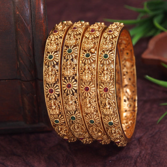 Laxmi Temple Matte Finish Bangle Set (Pack of 4)