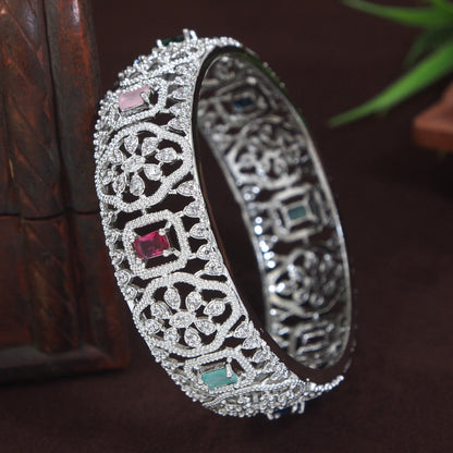 Silver Finish Multi-Color Stone Designer Bangle (Pack of 1)