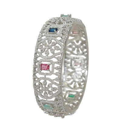 Silver Finish Multi-Color Stone Designer Bangle (Pack of 1)