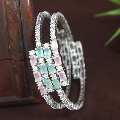 Elegant American Diamond Mint Pink Silver Brass Bangles