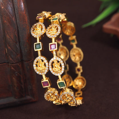 American Diamond Laxmi Temple Brass Bangle